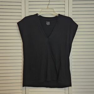 Frame Le Mid Rise V-Neck TShirt Black XS